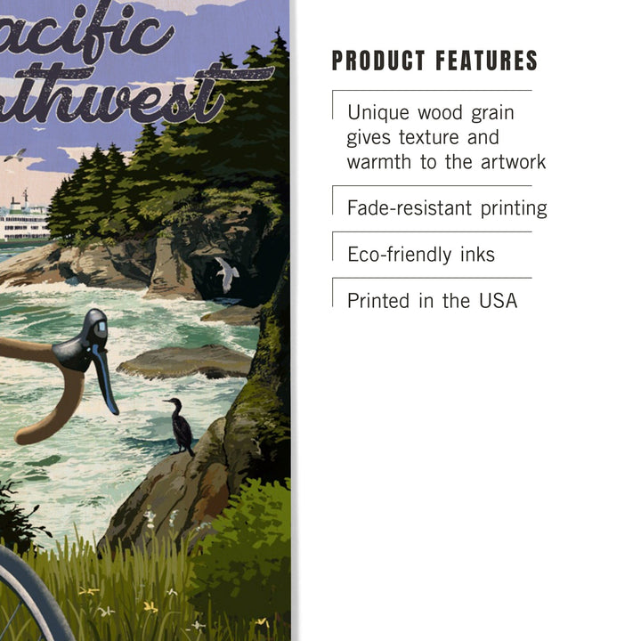 Pacific Northwest, Bike and Ferry, Wood Signs and Postcards Wood Lantern Press 