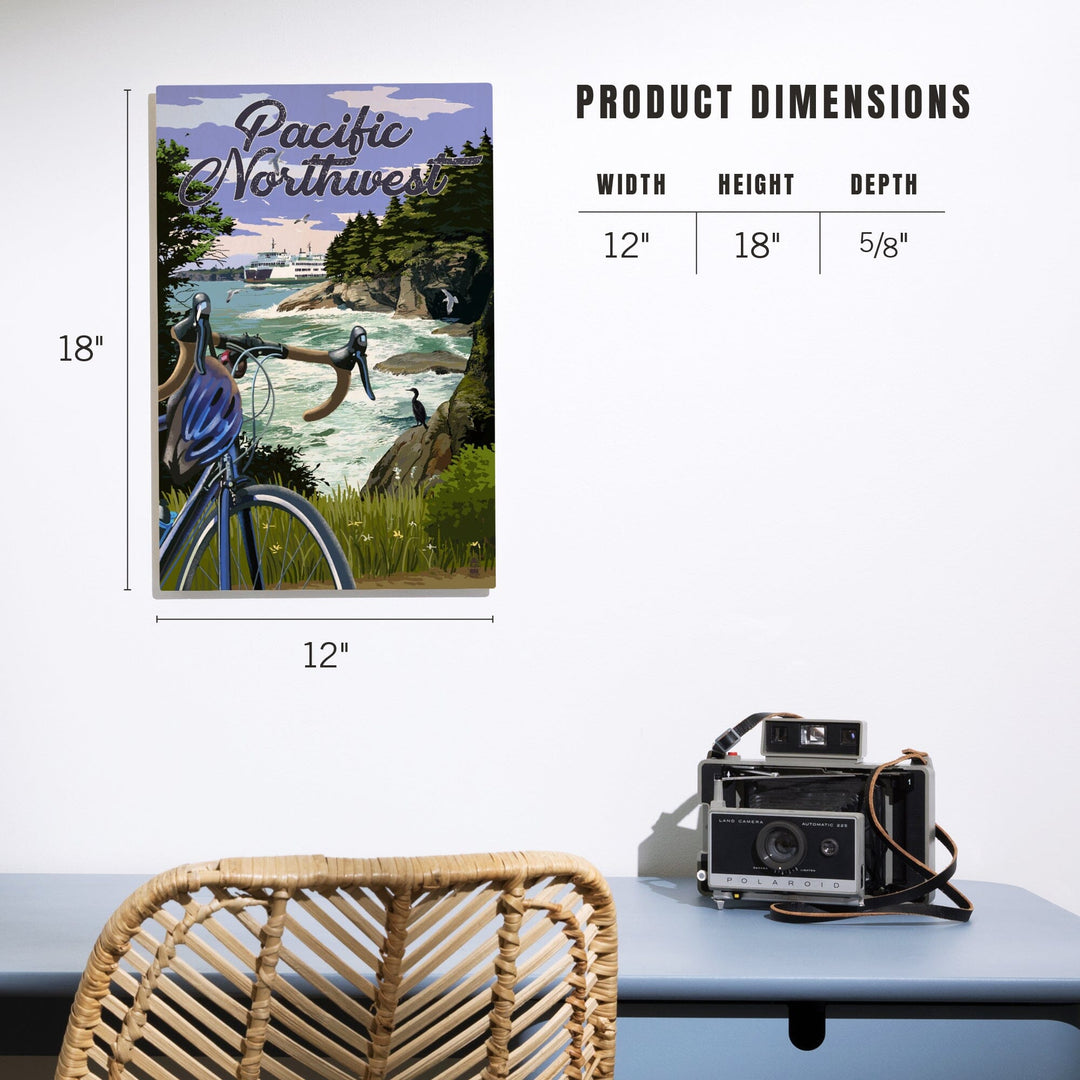 Pacific Northwest, Bike and Ferry, Wood Signs and Postcards Wood Lantern Press 