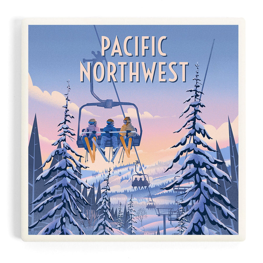 Pacific Northwest, Chill on the Uphill, Ski Lift, Coasters Coasters Lantern Press 