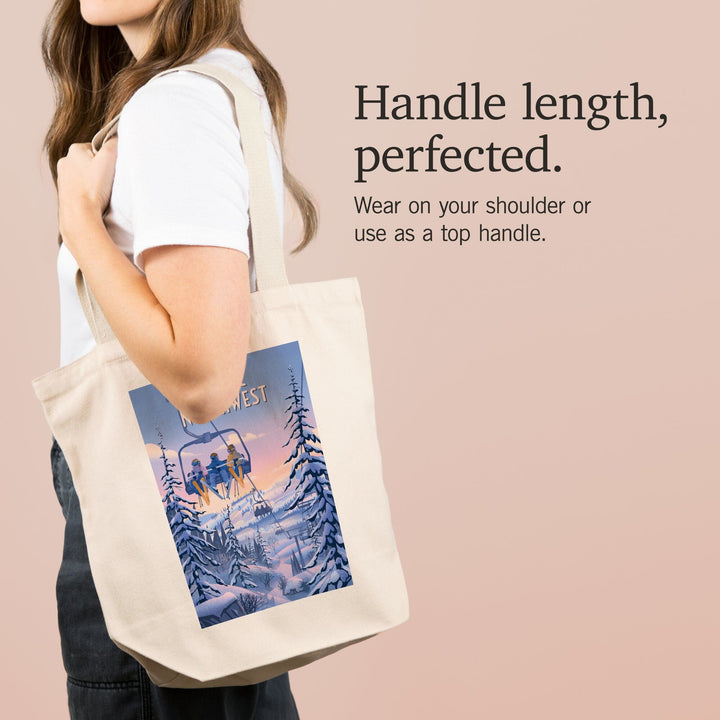 Pacific Northwest, Chill on the Uphill, Ski Lift, Tote Bag Totes Lantern Press 