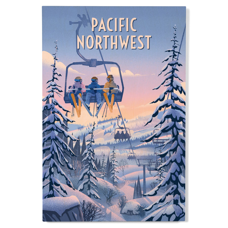 Pacific Northwest, Chill on the Uphill, Ski Lift, Wood Signs and Postcards Wood Lantern Press 