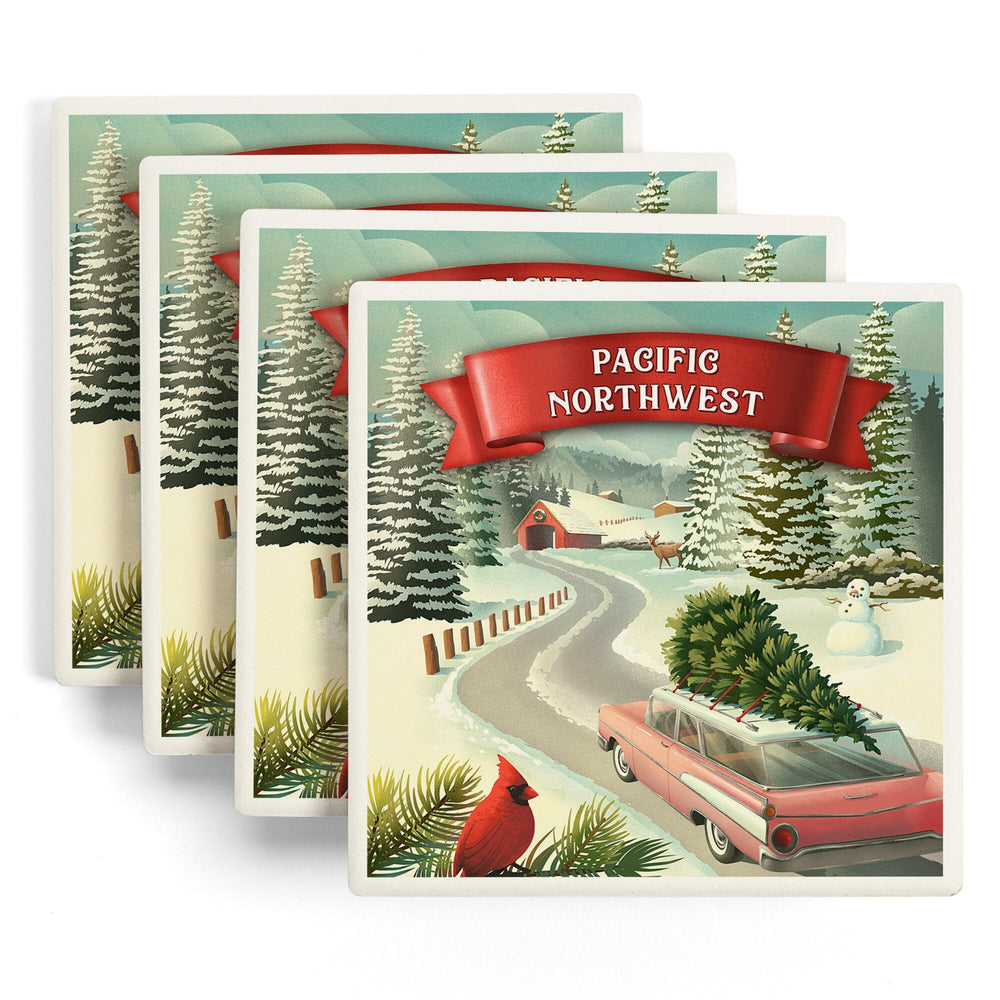 Pacific Northwest, Christmas Holiday Tradition, Coasters Coasters Lantern Press 