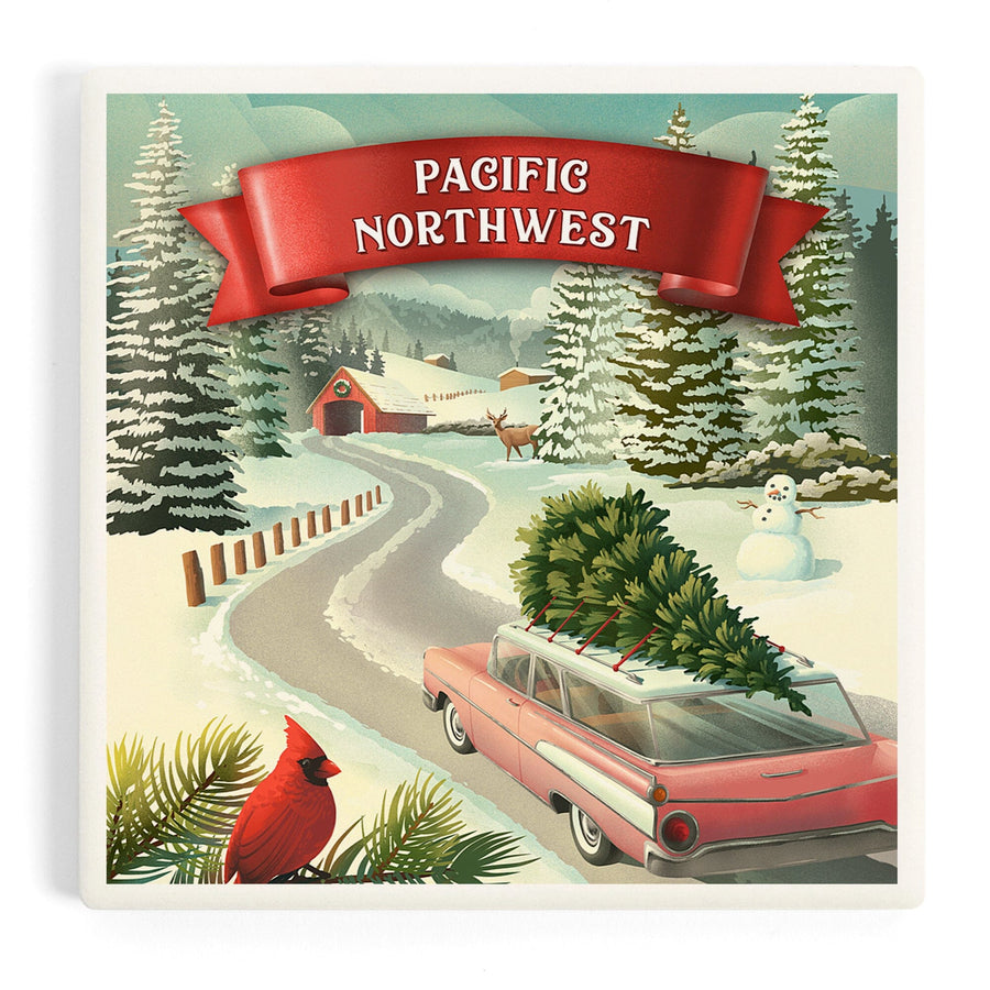 Pacific Northwest, Christmas Holiday Tradition, Coasters Coasters Lantern Press 