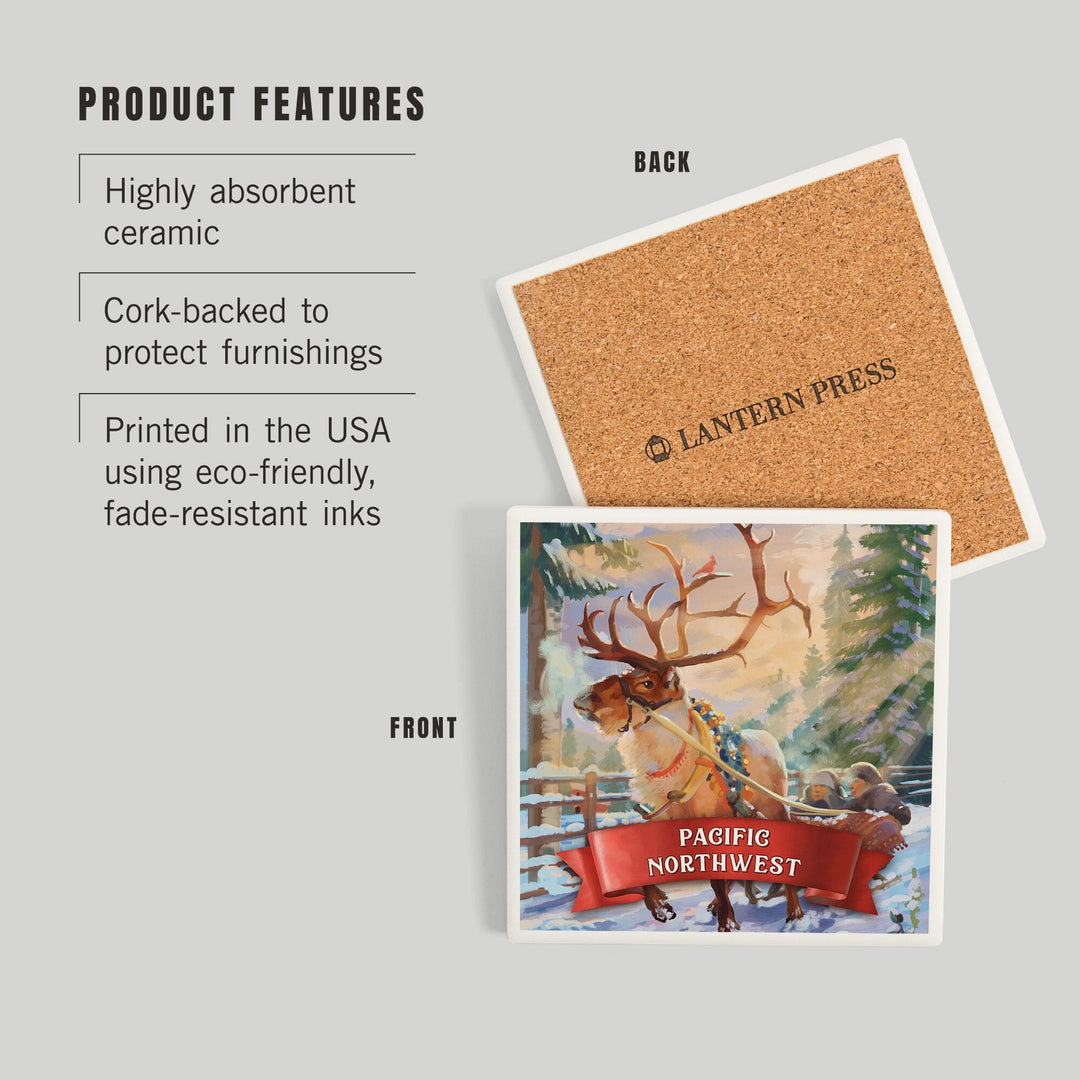 Pacific Northwest, Christmas Sleigh Ride, Coasters Coasters Lantern Press 