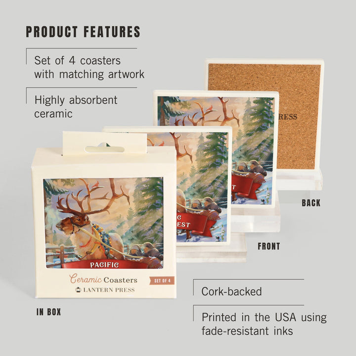 Pacific Northwest, Christmas Sleigh Ride, Coasters Coasters Lantern Press 