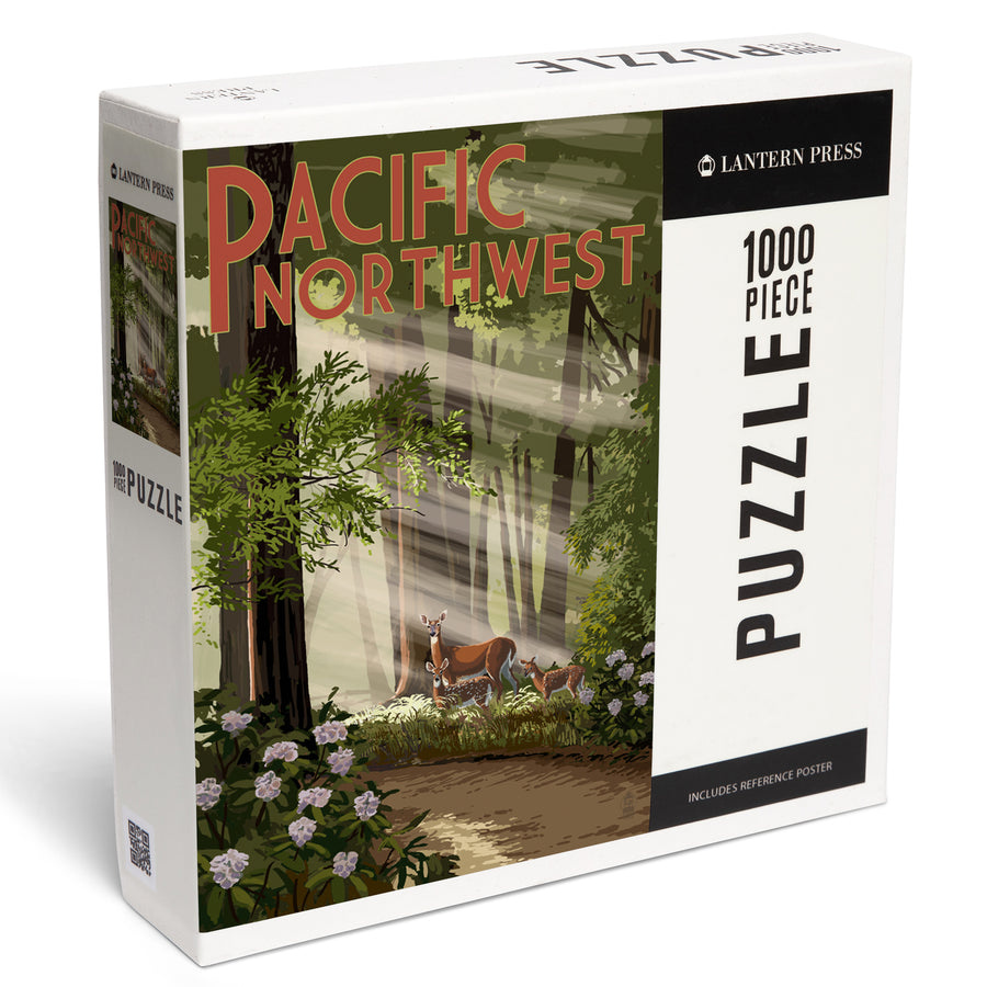 Pacific Northwest, Deer in Forest, Jigsaw Puzzle Puzzle Lantern Press 