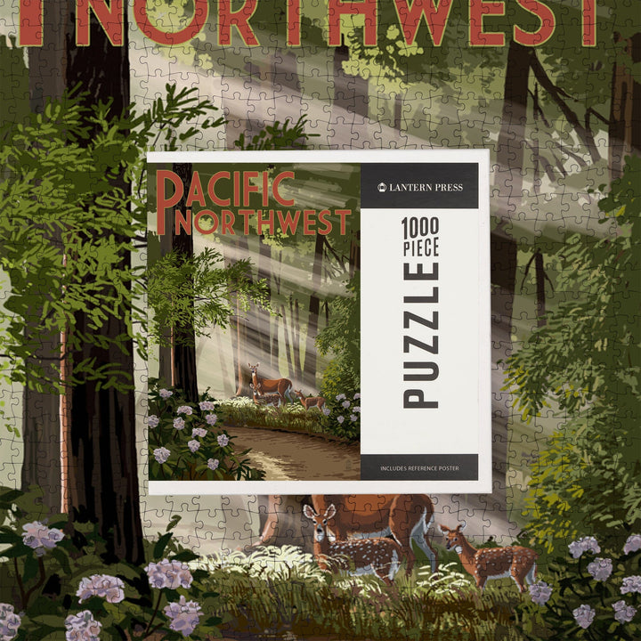Pacific Northwest, Deer in Forest, Jigsaw Puzzle Puzzle Lantern Press 