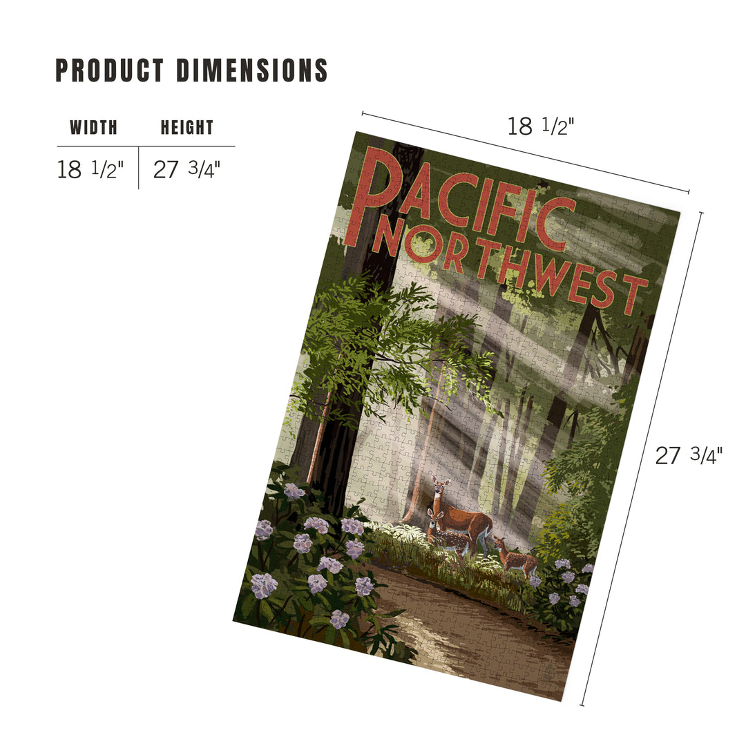 Pacific Northwest, Deer in Forest, Jigsaw Puzzle Puzzle Lantern Press 
