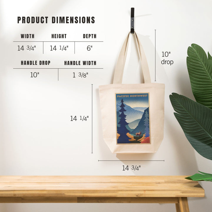 Pacific Northwest, Elk and Mountain Scene, Lithograph, Tote Bag Totes Lantern Press 