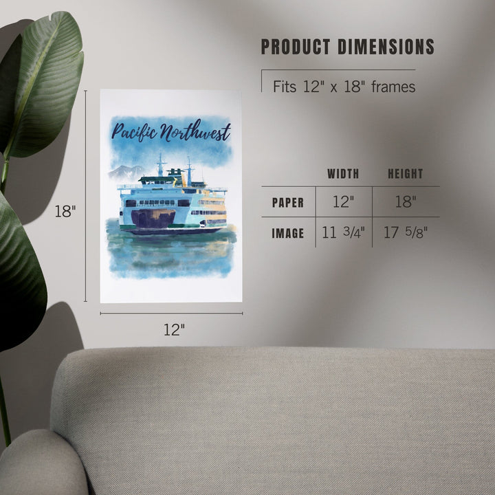 Pacific Northwest, Ferry, Watercolor, Art & Giclee Prints Art Lantern Press 