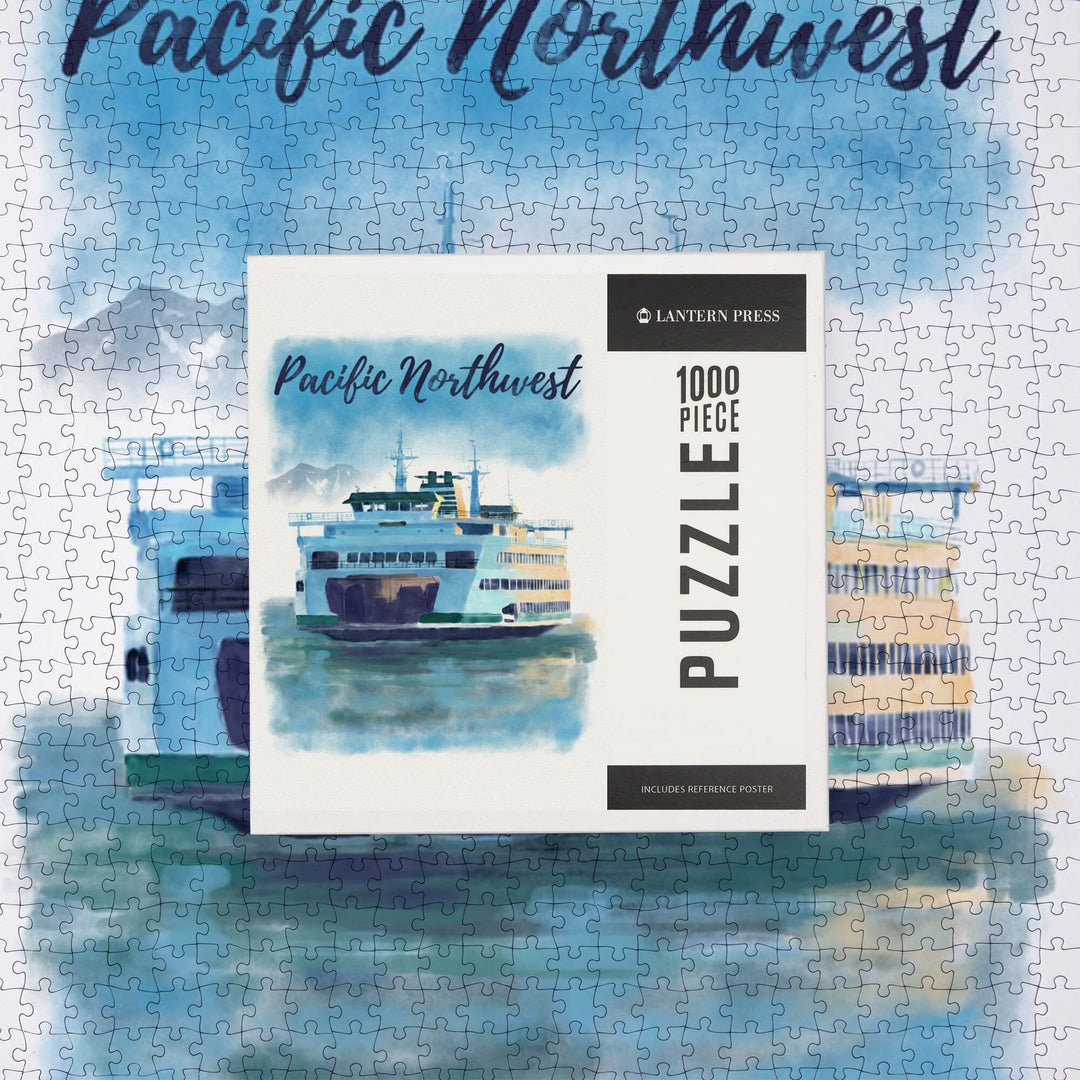 Pacific Northwest, Ferry, Watercolor, Jigsaw Puzzle Puzzle Lantern Press 