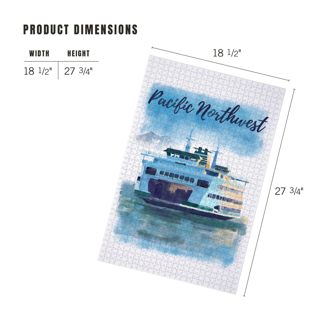 Pacific Northwest, Ferry, Watercolor, Jigsaw Puzzle Puzzle Lantern Press 