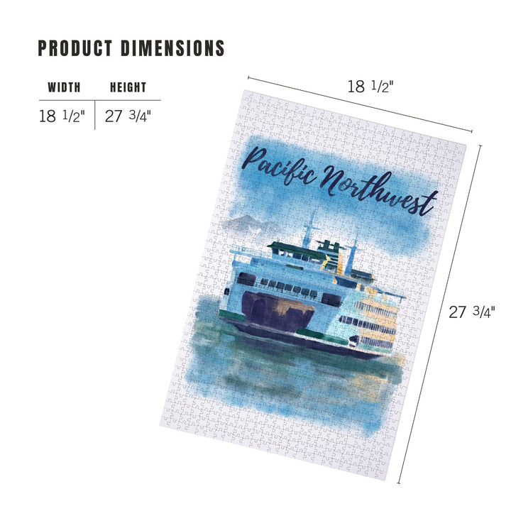 Pacific Northwest, Ferry, Watercolor, Jigsaw Puzzle Puzzle Lantern Press 