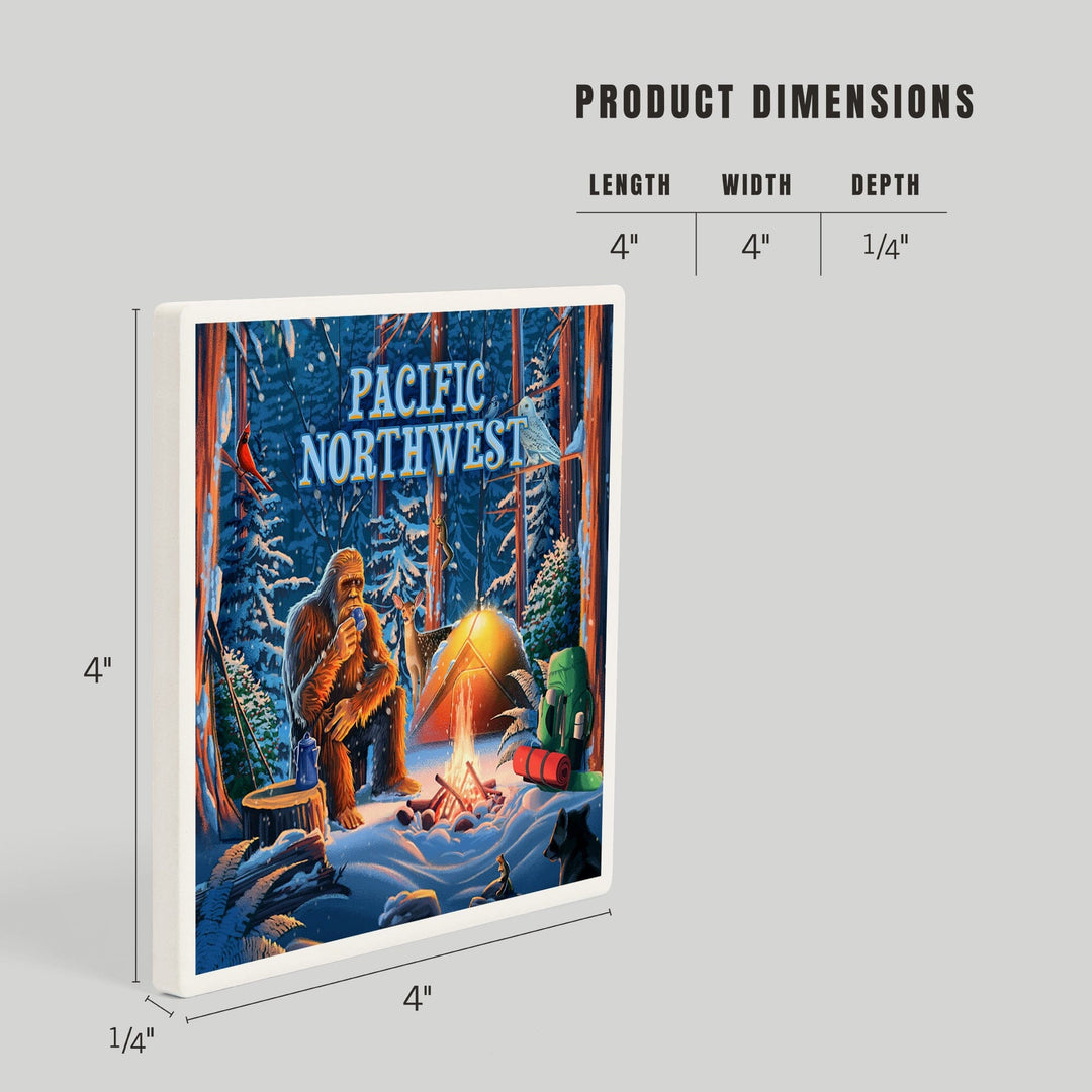 Pacific Northwest, Find Your Inner Squatch, Camping Bigfoot, Coasters Coasters Lantern Press 