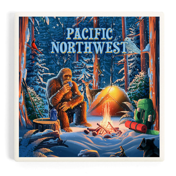 Pacific Northwest, Find Your Inner Squatch, Camping Bigfoot, Coasters Coasters Lantern Press 