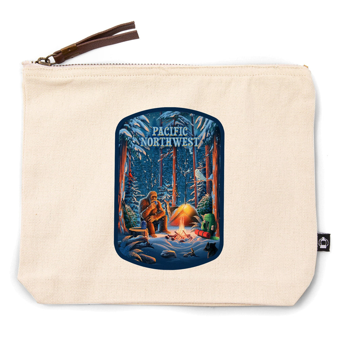Pacific Northwest, Find Your Inner Squatch, Camping Bigfoot, Organic Cotton Zipper Pouch, Go Bag Totes Lantern Press 