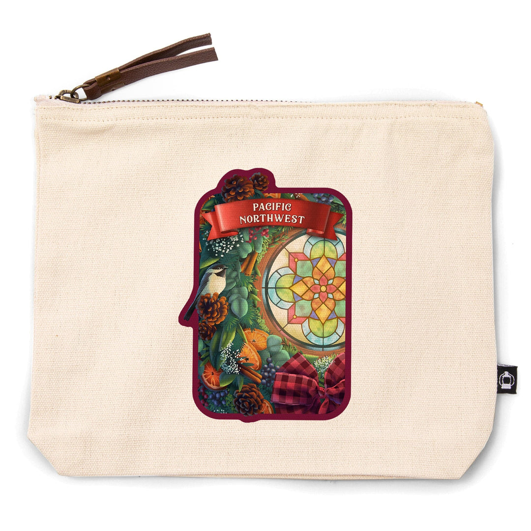 Pacific Northwest, Front Door with Christmas Wreath,, Organic Cotton Zipper Pouch, Go Bag Go Bag Lantern Press 
