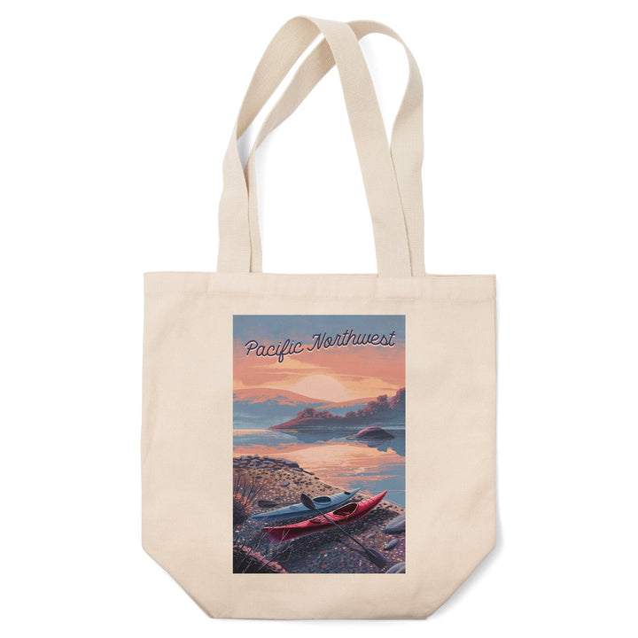 Pacific Northwest, Glassy Sunrise, Kayak, Tote Bag Totes Lantern Press 