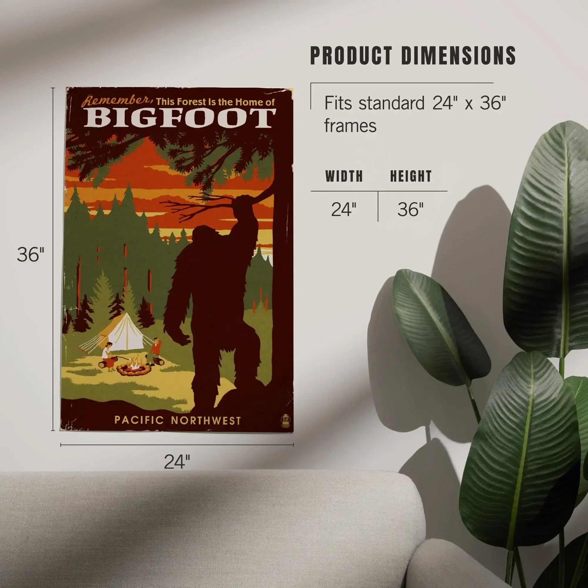 Pacific Northwest, Home of Bigfoot, WPA Style art prints, metal