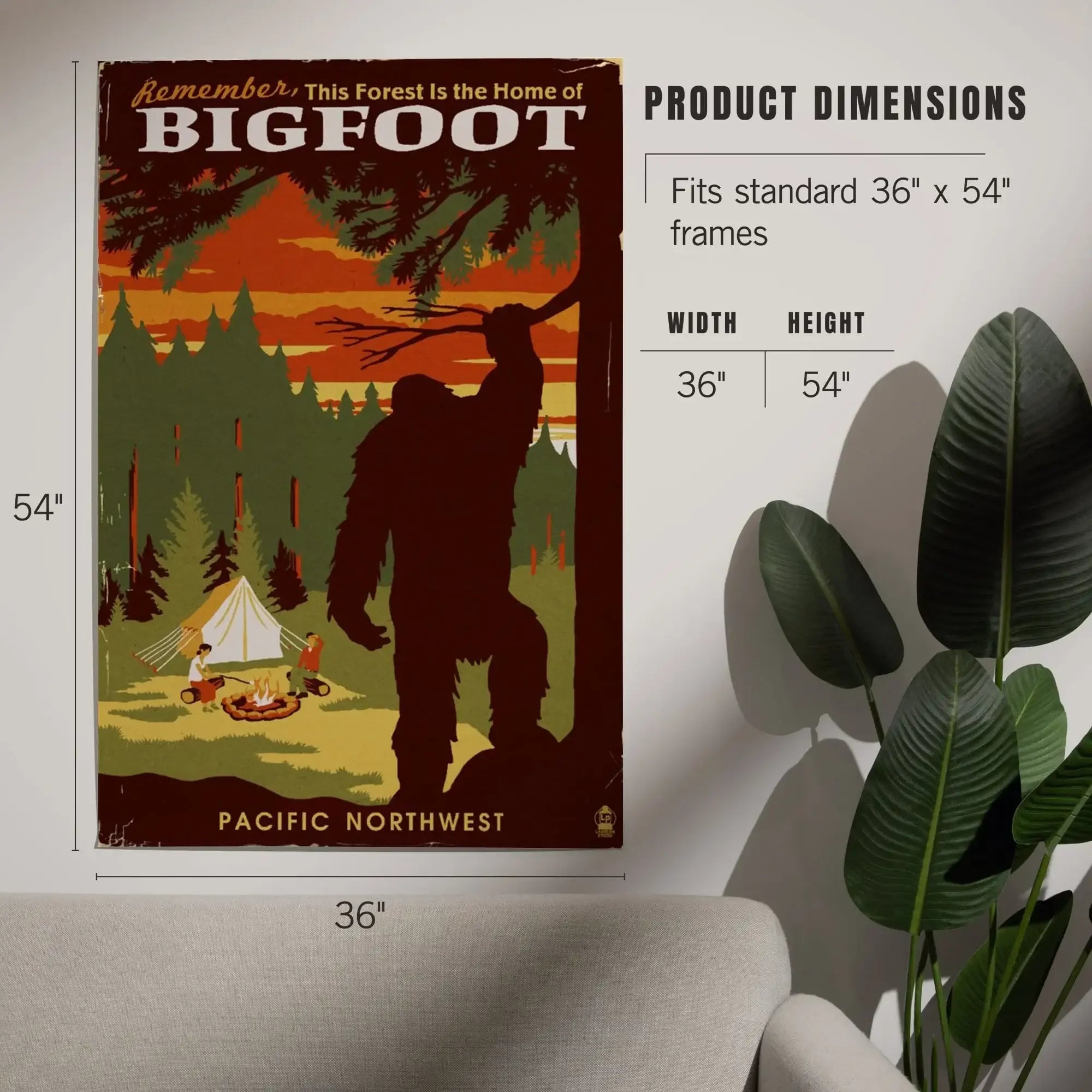 Pacific Northwest, Home of Bigfoot, WPA Style art prints, metal