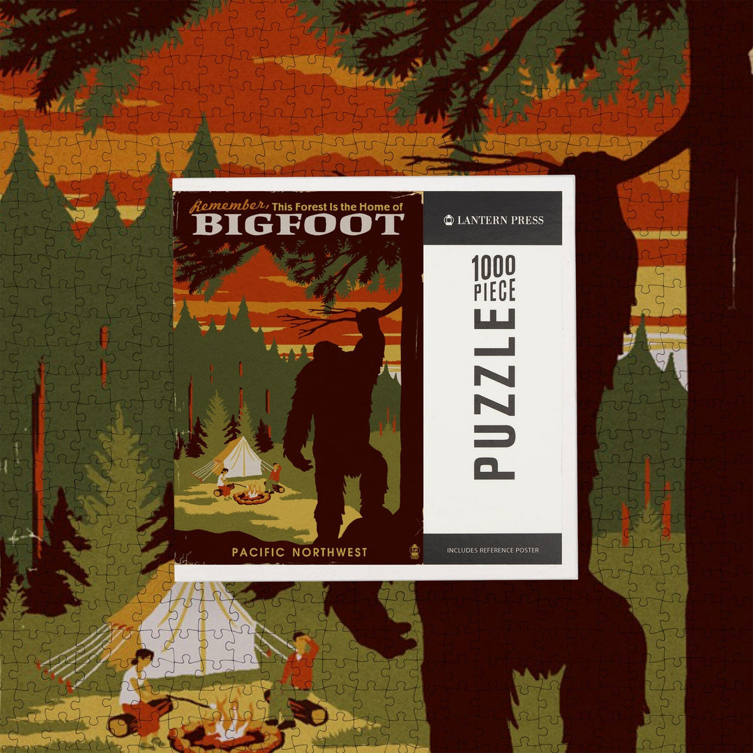 Pacific Northwest, Home of Bigfoot, WPA Style, Jigsaw Puzzle Puzzle Lantern Press 