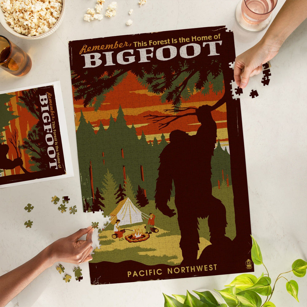 Pacific Northwest, Home of Bigfoot, WPA Style, Jigsaw Puzzle Puzzle Lantern Press 