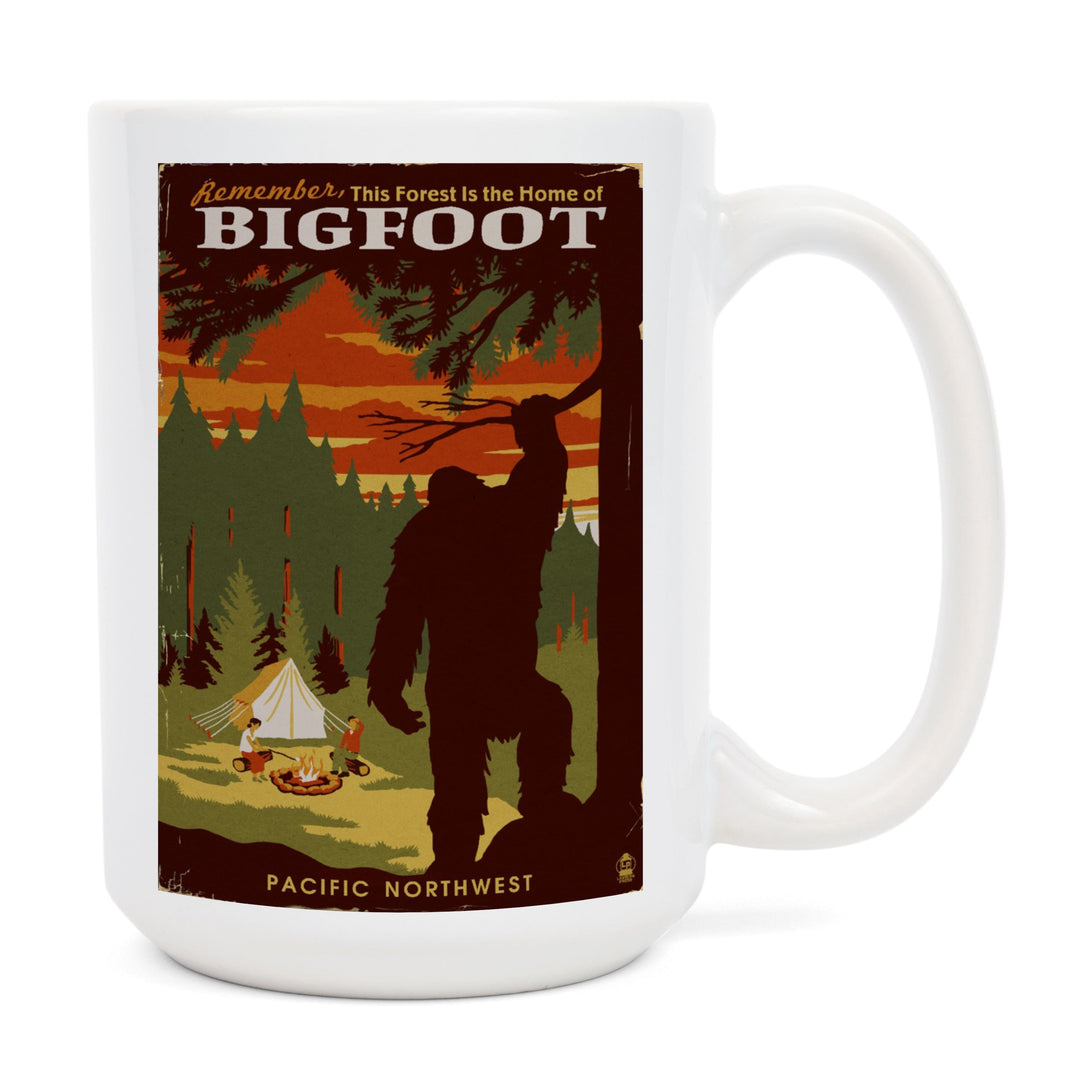 Pacific Northwest, Home of Bigfoot, WPA Style, Lantern Press Artwork, Ceramic Mug Mugs Lantern Press 