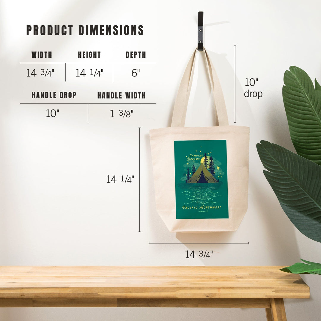 Pacific Northwest, Lake Life Series, Camping Dreams, Tote Bag Totes Lantern Press 