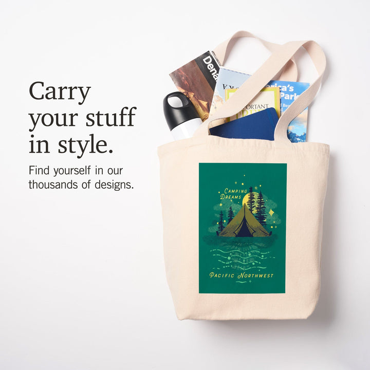 Pacific Northwest, Lake Life Series, Camping Dreams, Tote Bag Totes Lantern Press 