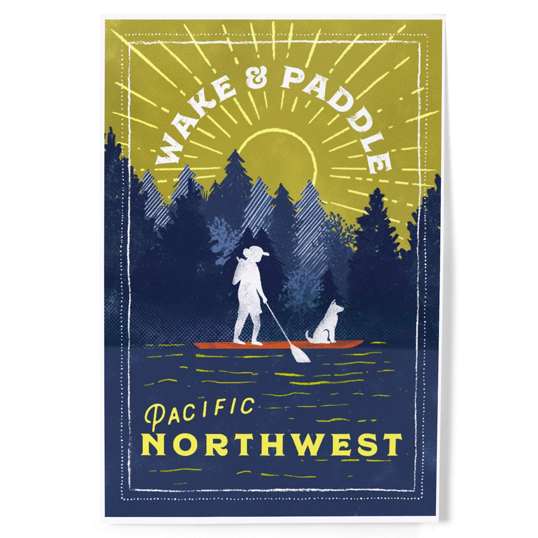 Pacific Northwest, Lake Life Series, Wake and Paddle, Landscape with Trees Art Lantern Press 