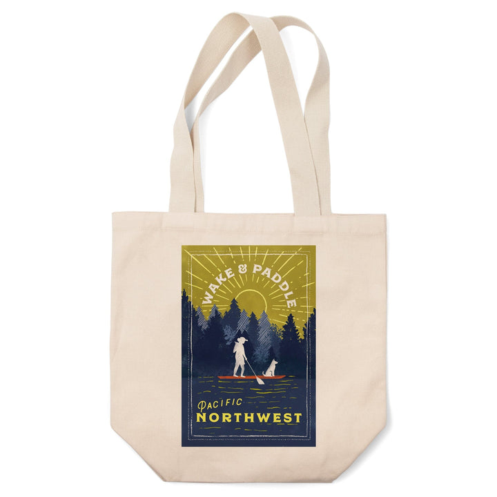 Pacific Northwest, Lake Life Series, Wake and Paddle, Landscape with Trees, Tote Bag Totes Lantern Press 