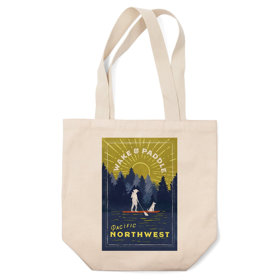 Pacific Northwest, Lake Life Series, Wake and Paddle, Landscape with Trees, Tote Bag Totes Lantern Press 