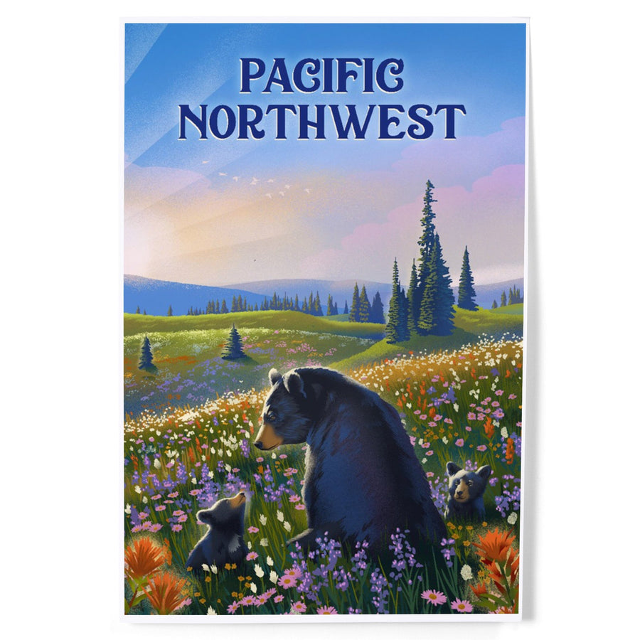 Pacific Northwest, Lithograph, Bear Family in Field, Art & Giclee Prints Art Lantern Press 