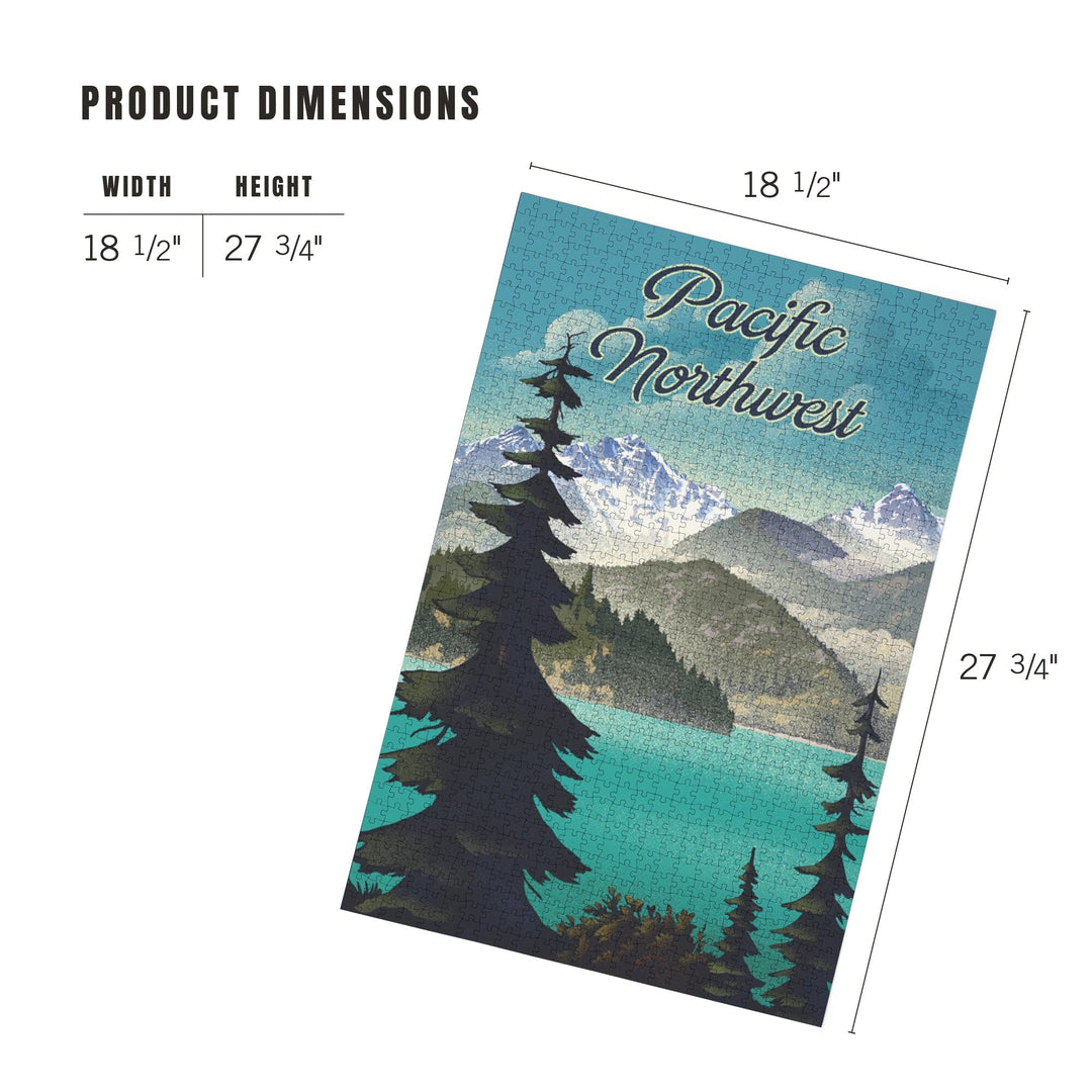 Pacific Northwest, Lithograph, Lake and Mountain Scene, Jigsaw Puzzle Puzzle Lantern Press 