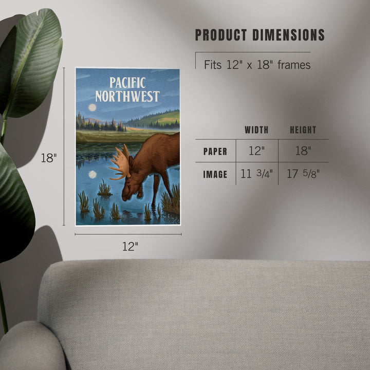 Pacific Northwest, Lithograph, Reflection Pond and Bull Moose, Art & Giclee Prints Art Lantern Press 
