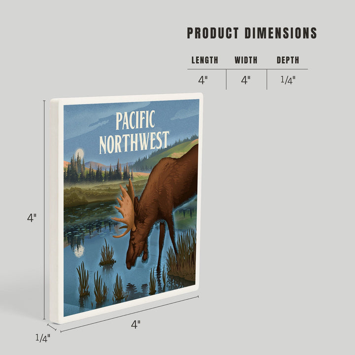 Pacific Northwest, Lithograph, Reflection Pond and Bull Moose, Coasters Coasters Lantern Press 