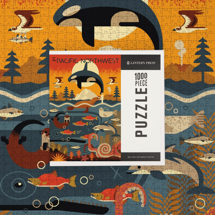 Pacific Northwest, Marine Animals, Geometric, Jigsaw Puzzle Puzzle Lantern Press 