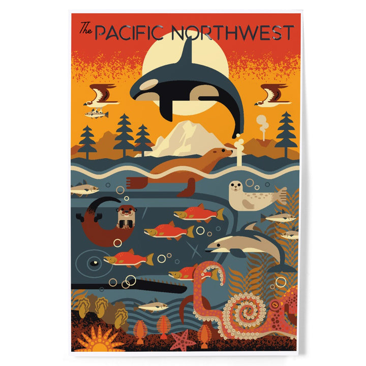 Pacific Northwest, Marine Animals, Geometric, Lantern Press Artwork, Art Prints and Metal Signs Art Lantern Press 