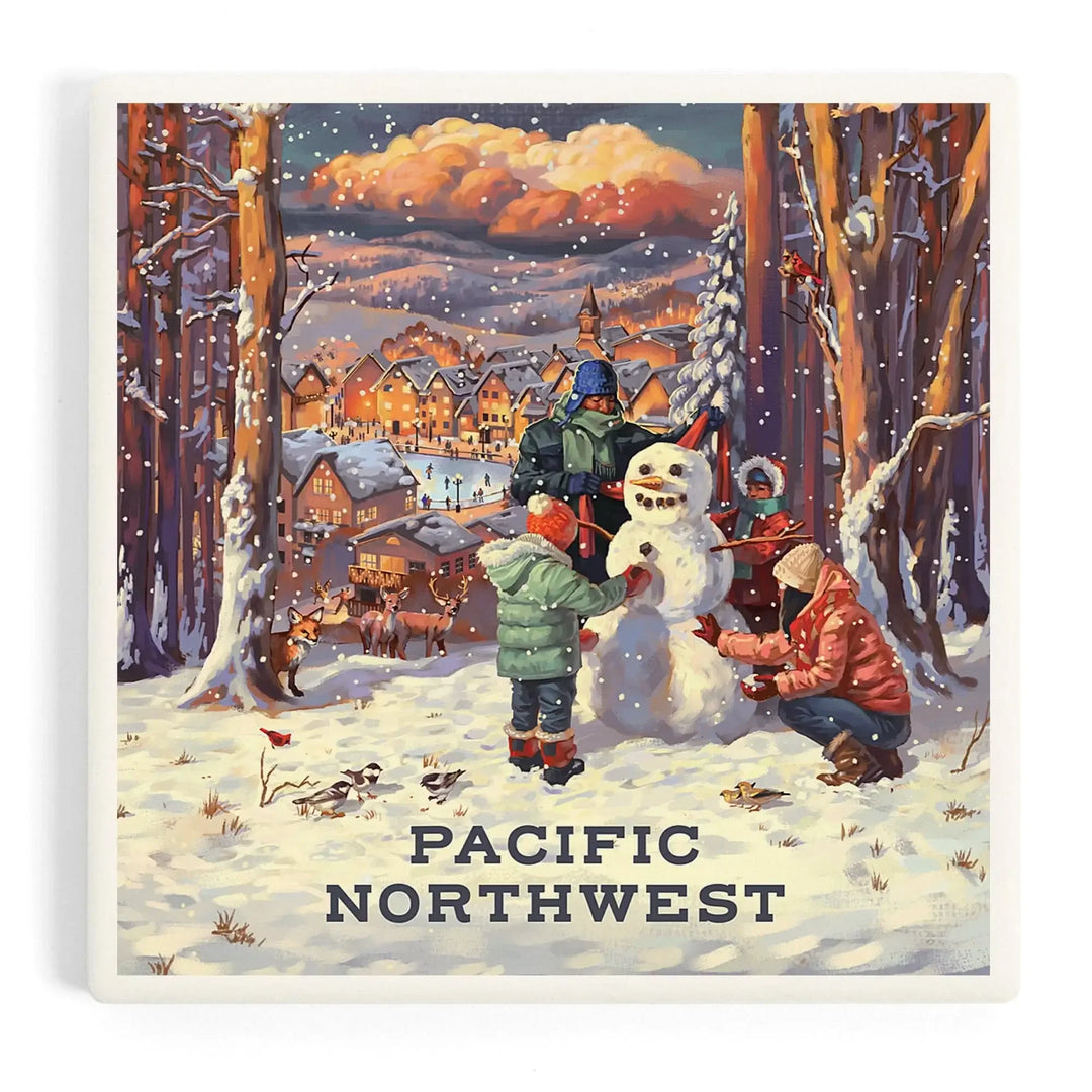 Pacific Northwest, Merry and Bright, Vintage Snowman, Coasters Coasters Lantern Press Coaster 