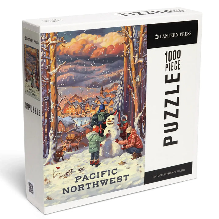 Pacific Northwest, Merry and Bright, Vintage Snowman, Jigsaw Puzzle Puzzle Lantern Press 