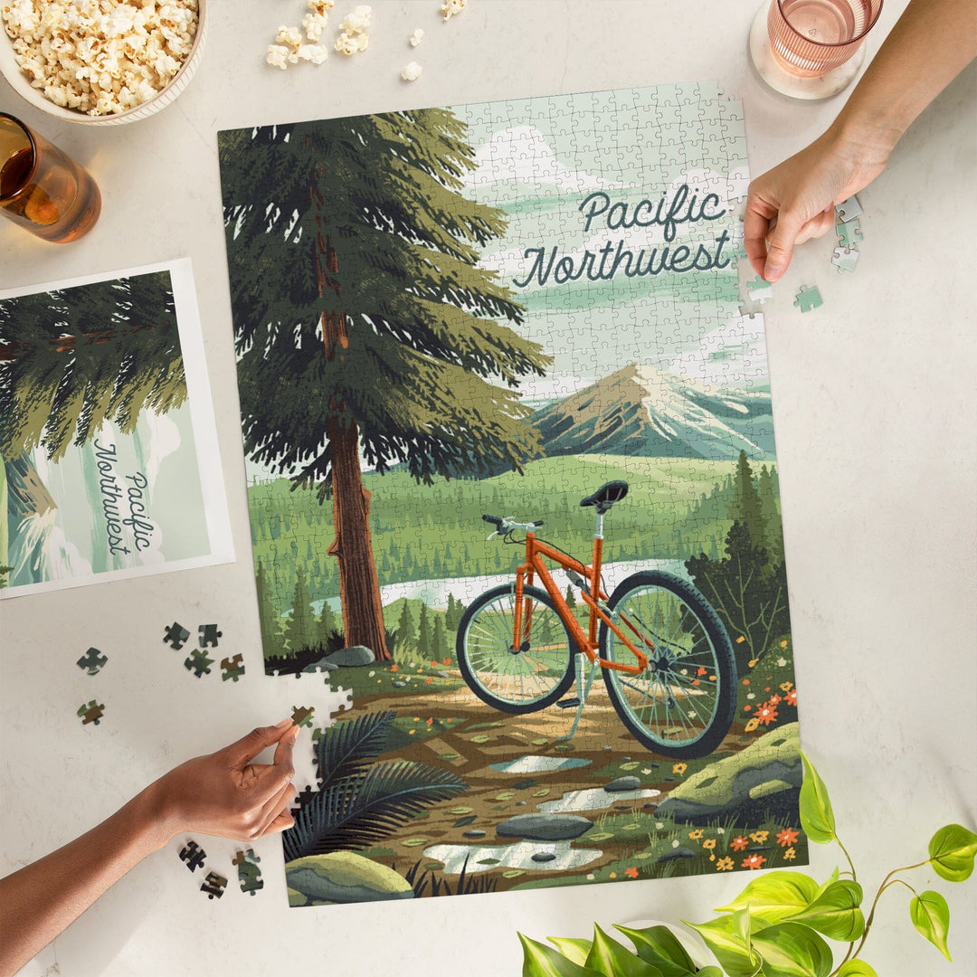 Pacific Northwest, Off To Wonder, Cycling with Mountains, Jigsaw Puzzle Puzzle Lantern Press 