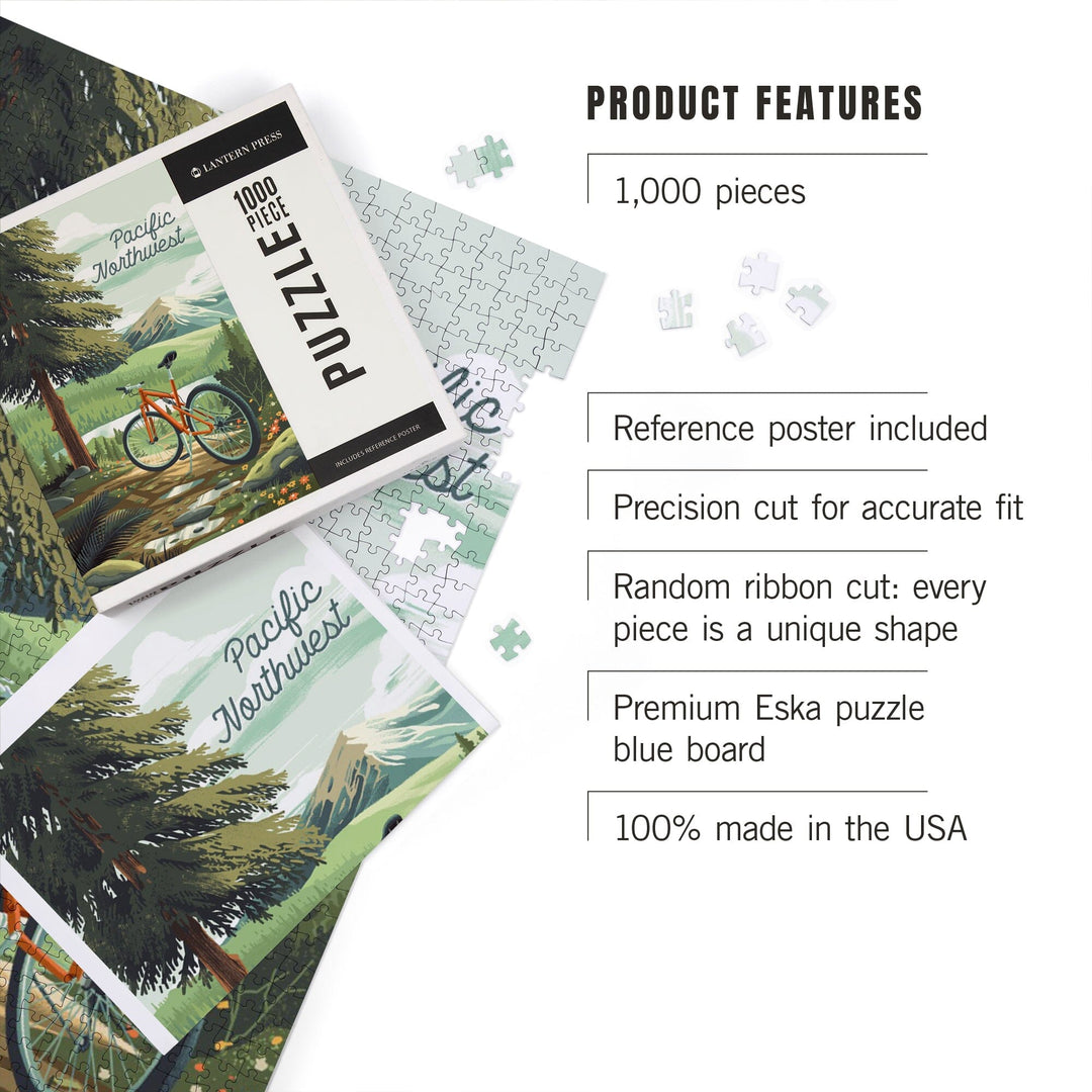 Pacific Northwest, Off To Wonder, Cycling with Mountains, Jigsaw Puzzle Puzzle Lantern Press 