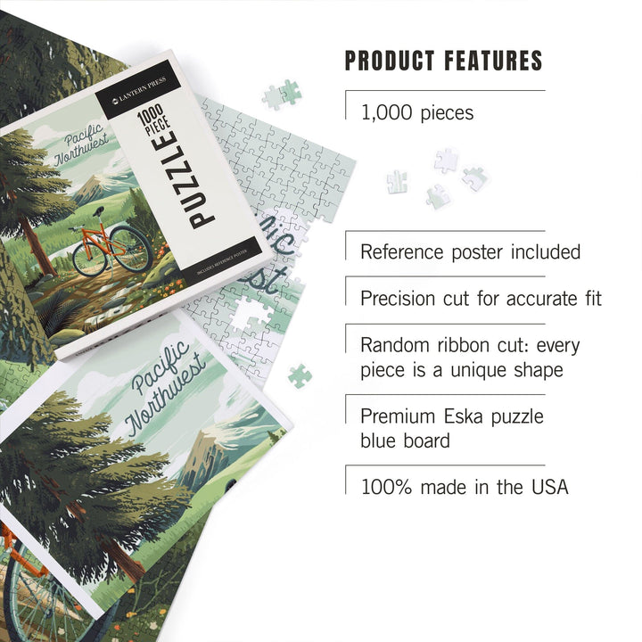 Pacific Northwest, Off To Wonder, Cycling with Mountains, Jigsaw Puzzle Puzzle Lantern Press 