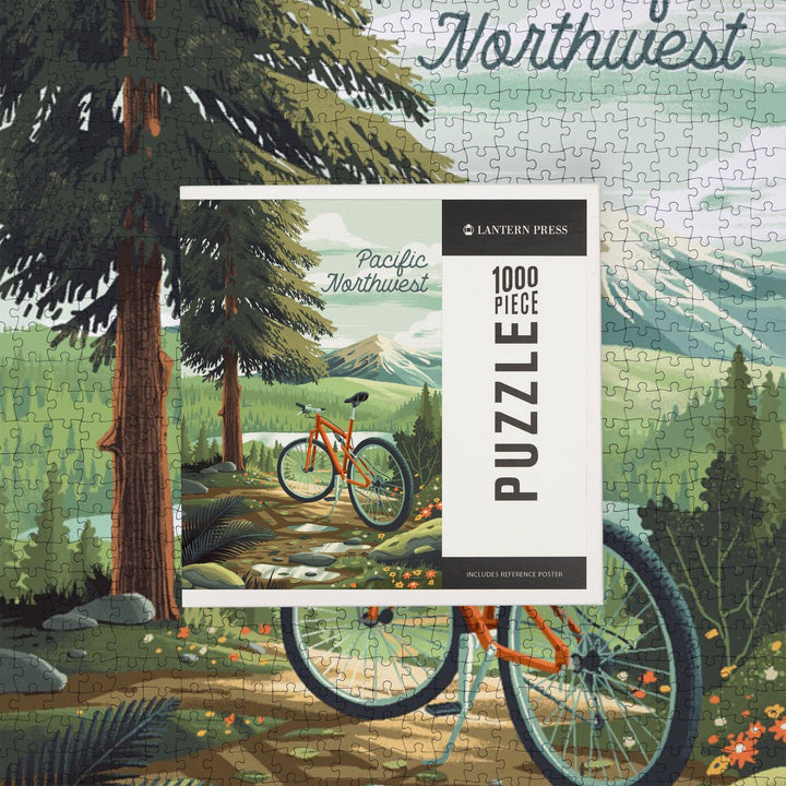 Pacific Northwest, Off To Wonder, Cycling with Mountains, Jigsaw Puzzle Puzzle Lantern Press 