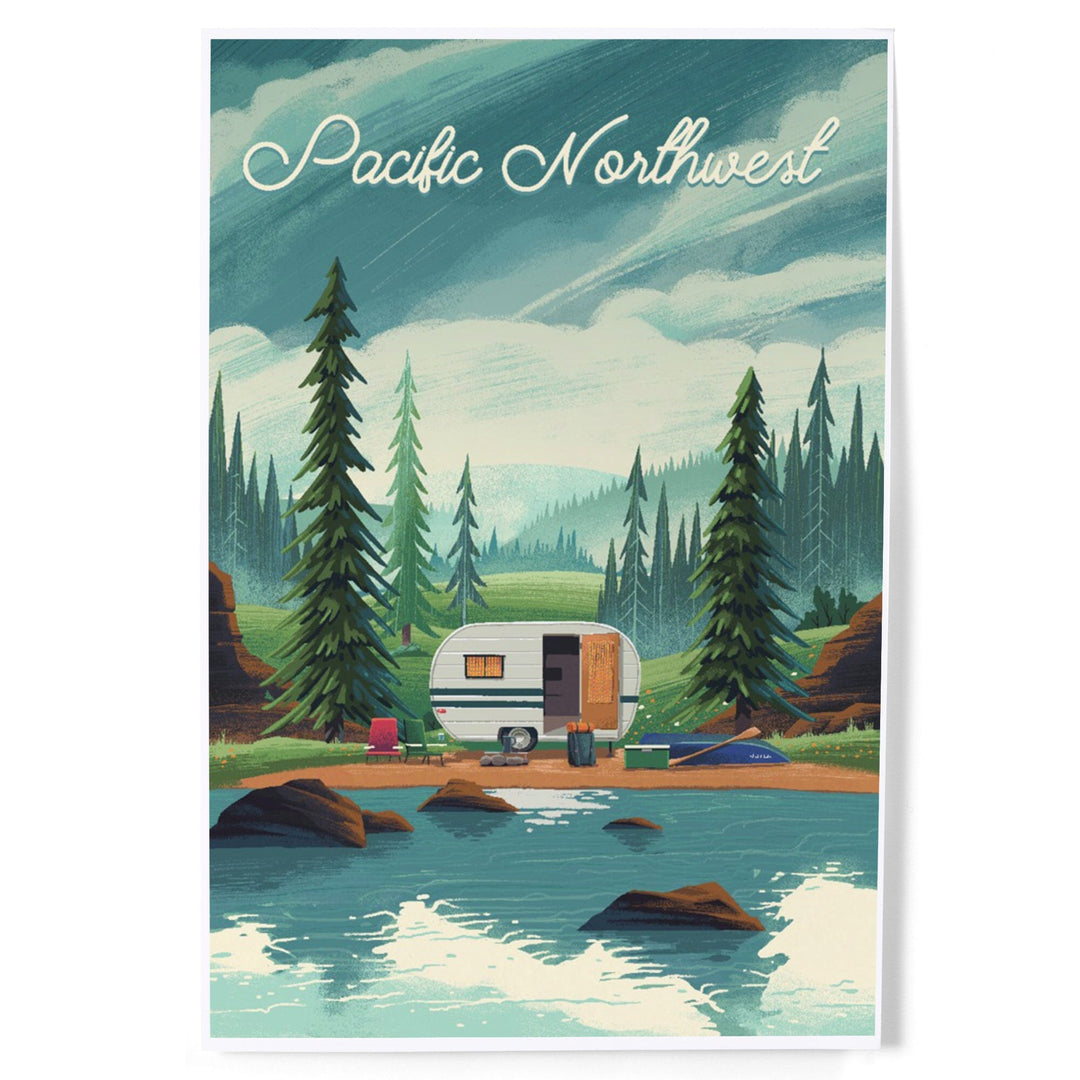 Pacific Northwest, Outdoor Activity, At Home Anywhere, Camper in Evergreens, Art & Giclee Prints Art Lantern Press 12 x 18 Art Print 