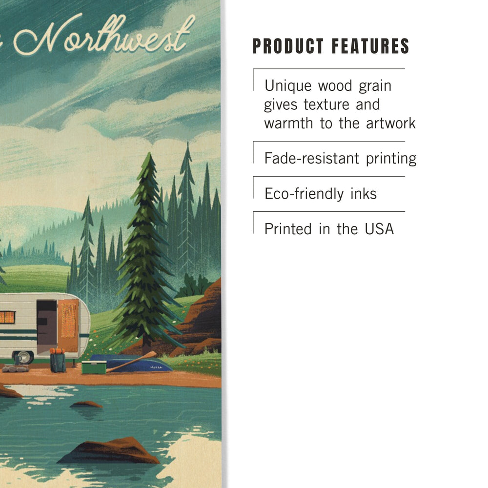 Pacific Northwest, Outdoor Activity, At Home Anywhere, Camper in Evergreens, Wood Signs and Postcards Wood Lantern Press 