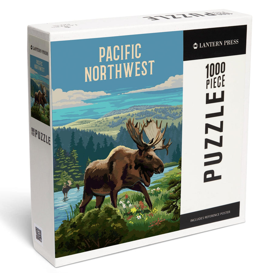 Pacific Northwest, Painterly, Moose and Wildflowers, Jigsaw Puzzle Puzzle Lantern Press 