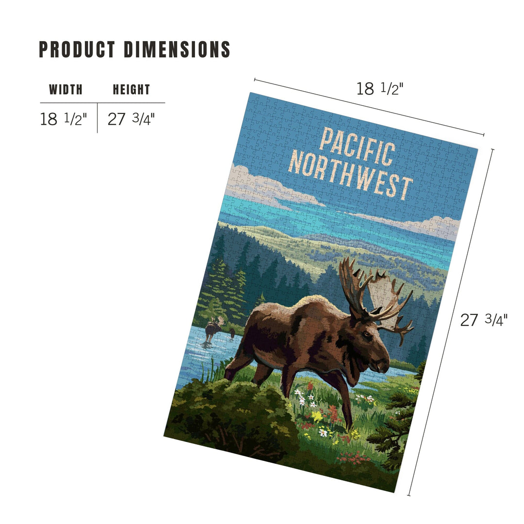 Pacific Northwest, Painterly, Moose and Wildflowers, Jigsaw Puzzle Puzzle Lantern Press 