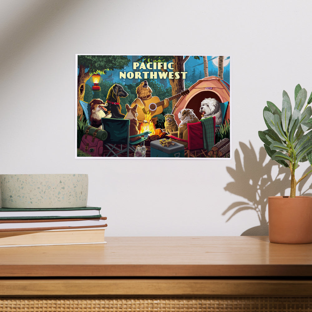 Pacific Northwest, Painterly, Pack Life, Dogs Around Campfire, Art & Giclee Prints Art Lantern Press 