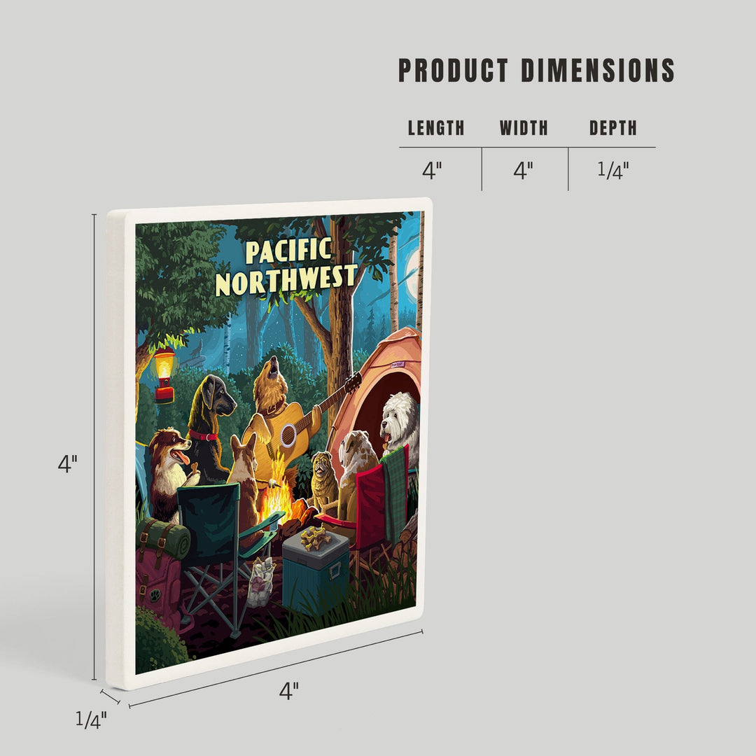 Pacific Northwest, Painterly, Pack Life, Dogs Around Campfire, Coasters Coasters Lantern Press 